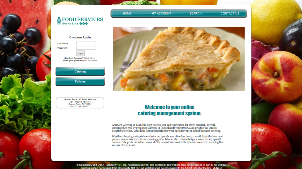 Photo of catering website